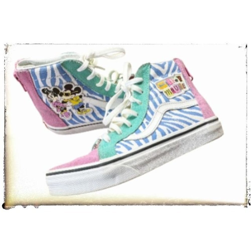 Vans Kids High-Top Sneakers in Pink, Teal & Blue Zebra Print